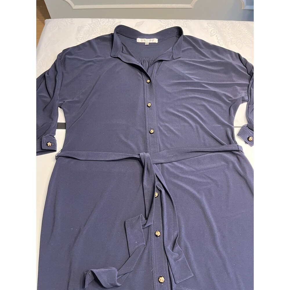 Vintage 1990’s Evan Piccone Navy Blue Button Down Shirt Dress Waist Tie Sz 10